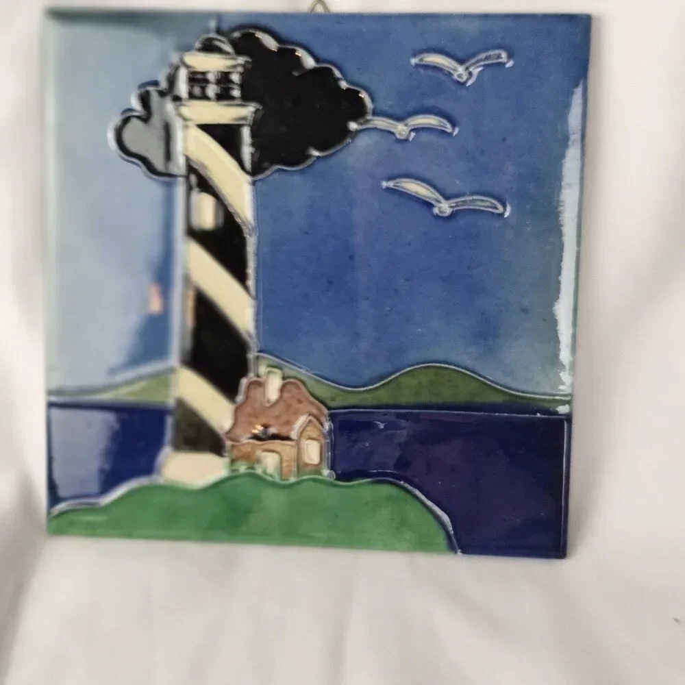 Ceramic Tile Lighthouse Colorful Wall Plaque 6